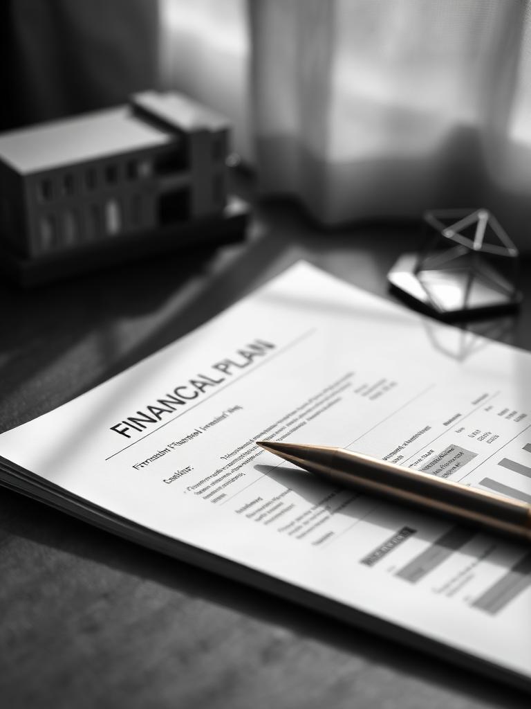 Documento impresso de plano financeiro sobre a mesa